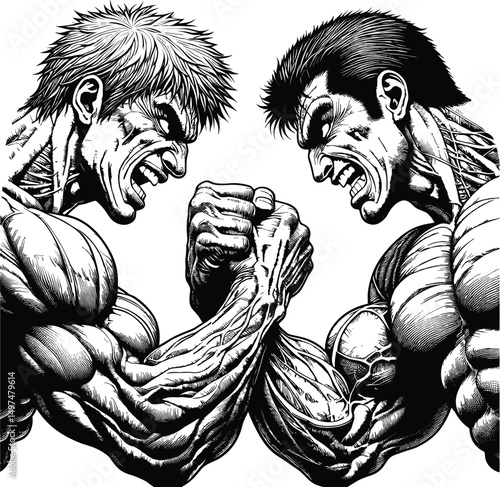 Armwrestling Vector Silhouette Design, Strength Challenge Clipart for Sports T-Shirts and Gym Wall Art, Muscle Power Contest Artwork for Cricut Projects, Sublimation, Fitness and Competition
