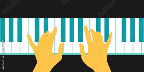 Female hands playing the piano. Silhouette of musician hands on piano keys. Vector illustration