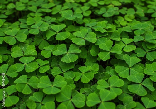 Green clovers field close up view