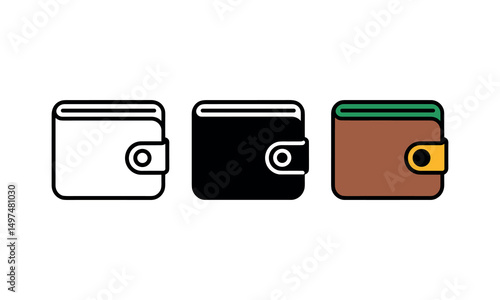 Minimal and Colorful Wallet Icon Set Line Solid and Flat Style Vector Illustration