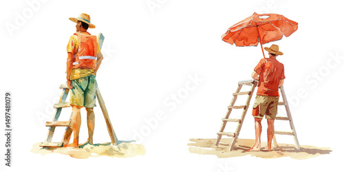 lifeguard watercolor vector illustration