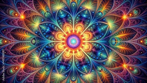 Cosmic Bloom Fractal Symphony of Colors and Light, fractal art, abstract art, digital art, psychedelic art