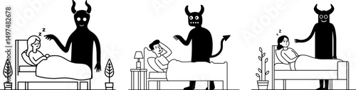 Vector set of illustrations for sleep paralysis.