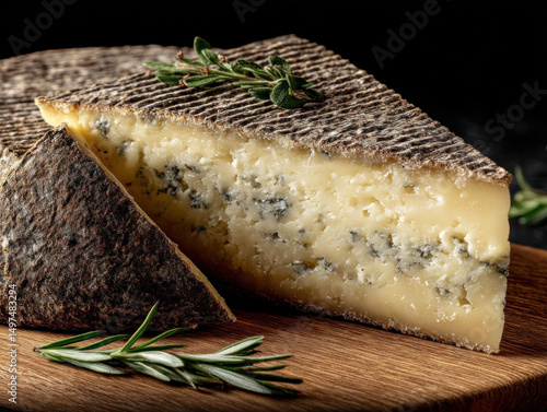 A wedge of smoked cheese wi...