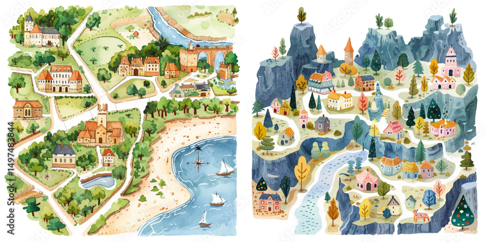 Naklejka premium map watercolor vector illustration
