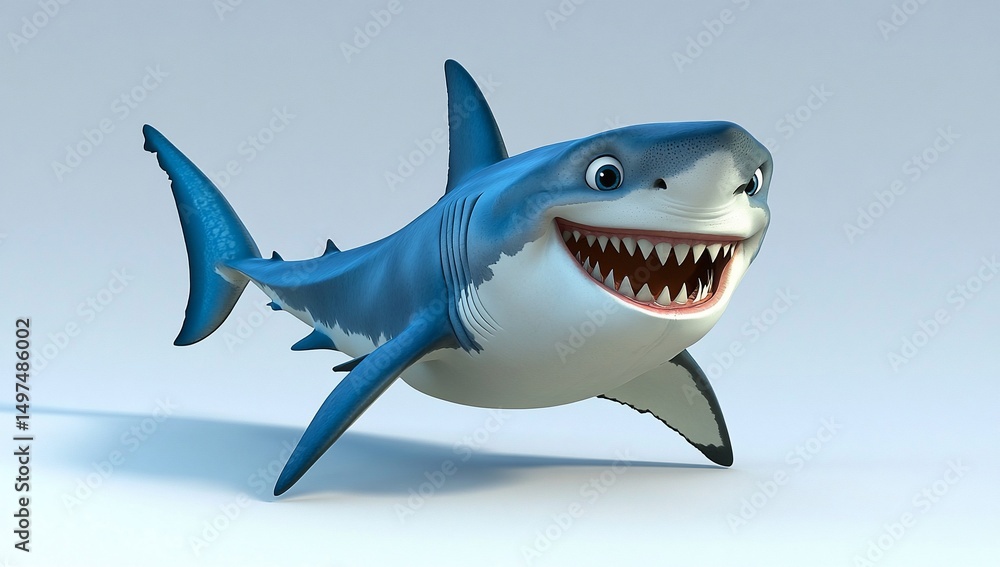 Obraz premium Cartoon shark, happy expression