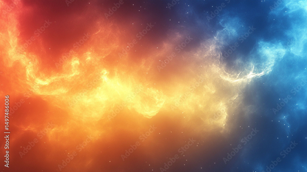 Naklejka premium Abstract fiery and icy nebulae clashing in space.