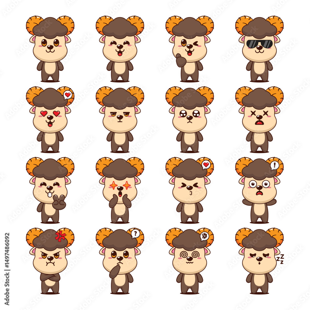 Obraz premium Cute Ram Cartoon Mascot Character Illustration