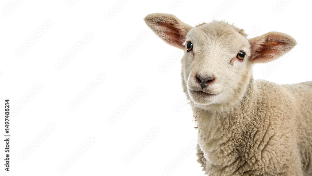Fototapeta premium Young sheep looking at camera isolated on transparent background