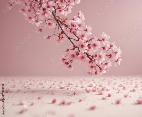 Delicate pink sakura petals drift on a pastel backdrop ,  petals,  feminine