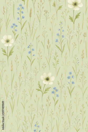 Floral Fantasy: A mesmerizing vertical seamless pattern of wildflowers. An artistic impression of flora and fauna.