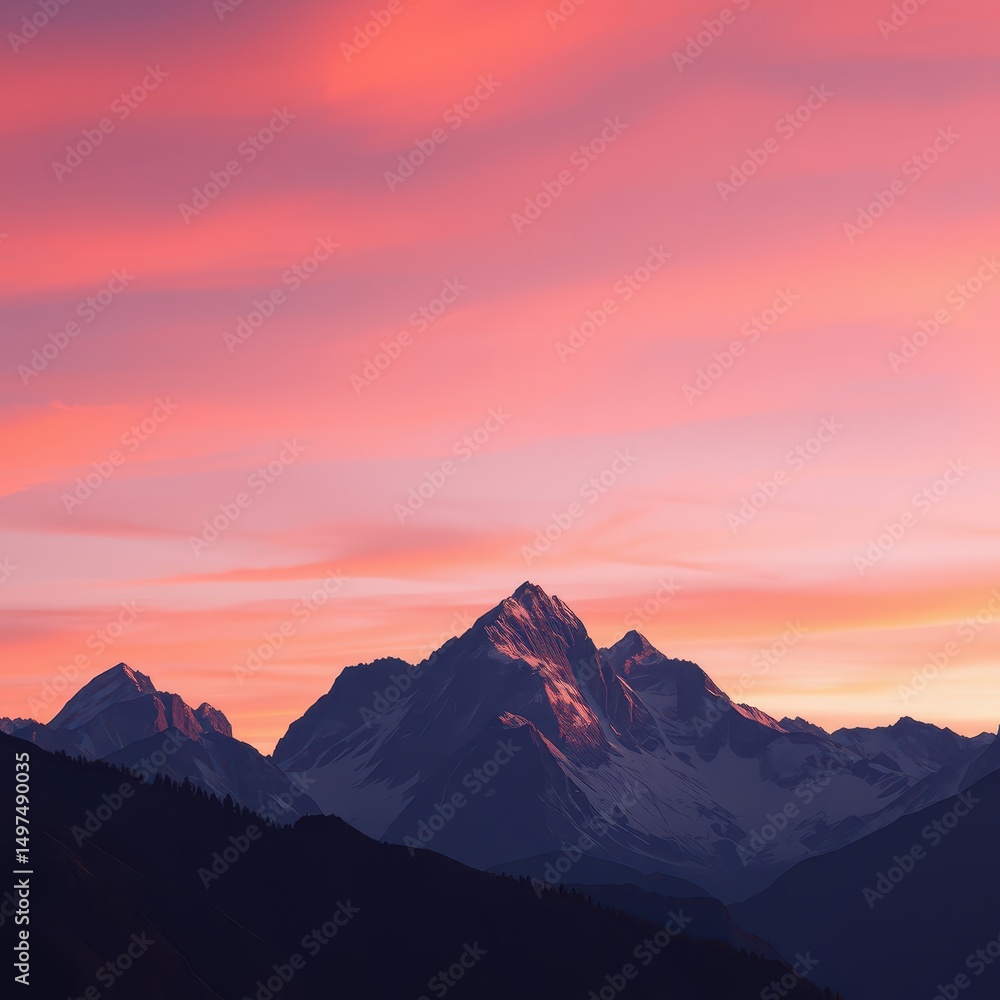 Obraz premium Abstract mountain silhouette with colorful gradient sky background, abstract, mountain