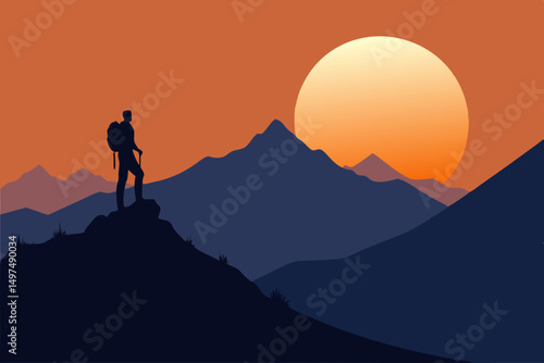 silhouette of a man on the top of mountain