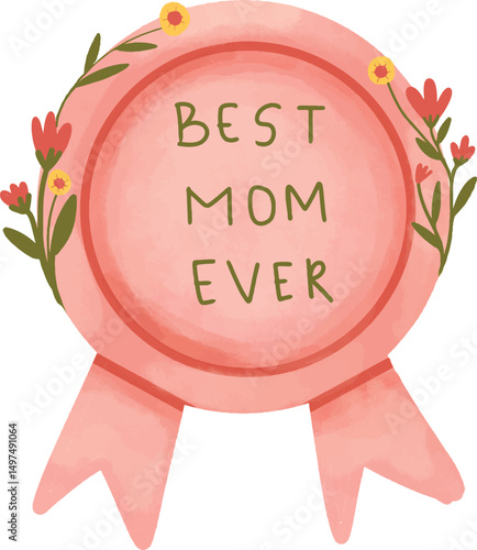 medal best mom number one 1 first 1st place winner text kids crayon watercolor illustration trophy png transparent clipart digital sticker cutout international mothers day