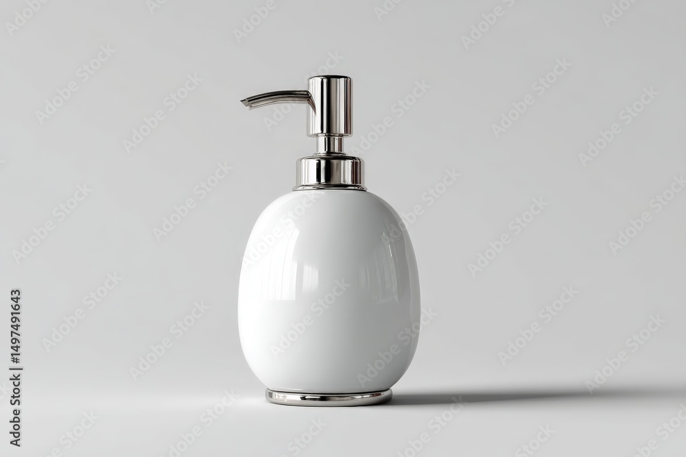 Obraz premium Modern white soap dispenser on a clean surface with a minimalistic design ideal for contemporary bathrooms