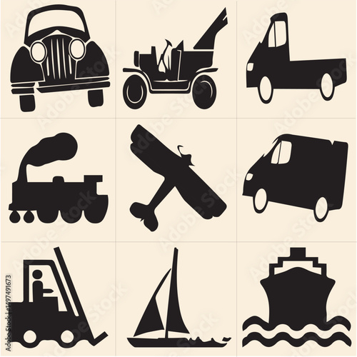 All kind of transportation icon vector Black and white set-4