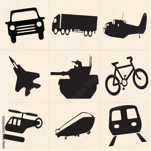 All kind of transportation icon vector Black and white set-6