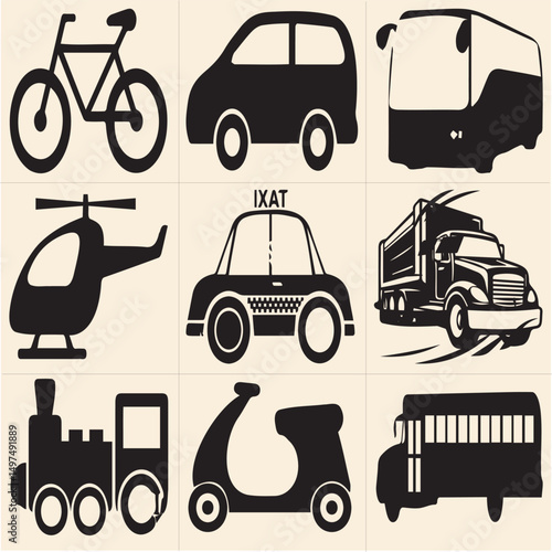 All kind of transportation vector Black and white set-2