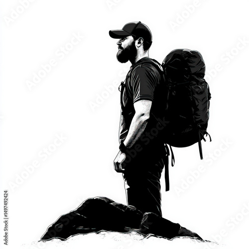 backpacker silhouette , bla...