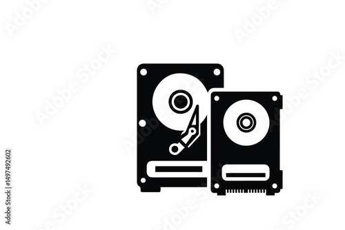 simple and unobtrusive hard disk vector silhouette illustration isolated in white background