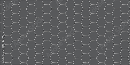 Seamless geometric hexagon honeycomb pattern with black and grey tech texture