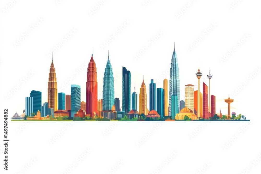Obraz premium Kuala lumpur skyline illustration on white background