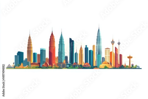 Kuala lumpur skyline illustration on white background