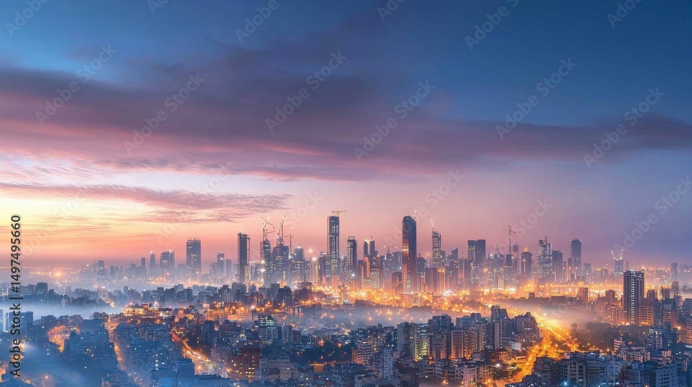 Obraz premium Maharashtra’s capital, Mumbai, transforms into a twinkling wonderland after dark.