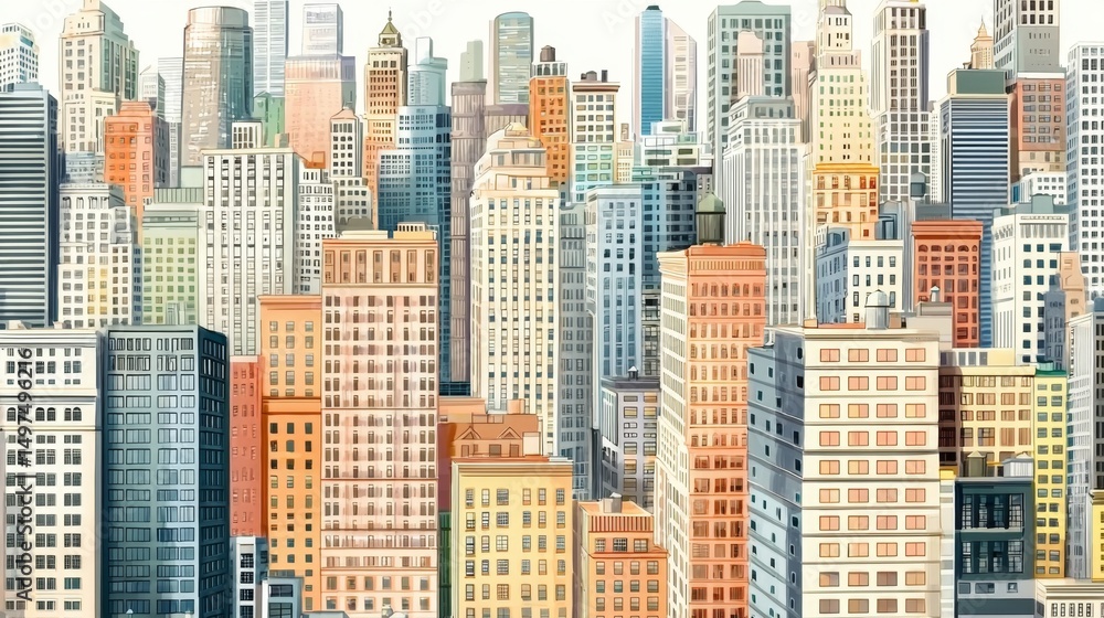 Obraz premium Creative graphic design featuring a Manhattan cityscape in doodle style.