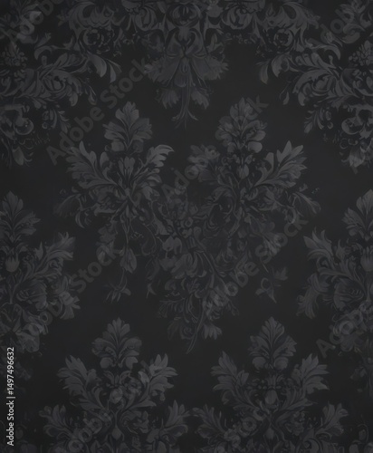 Subtle black floral damask, dark grey backdrop  , gothic, decorative, black