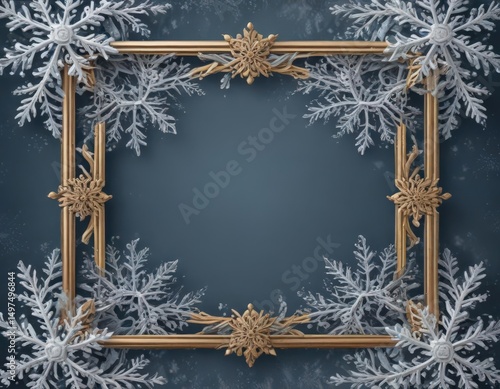 Intricate snowflake border frames winter scene card template, download, christmas design