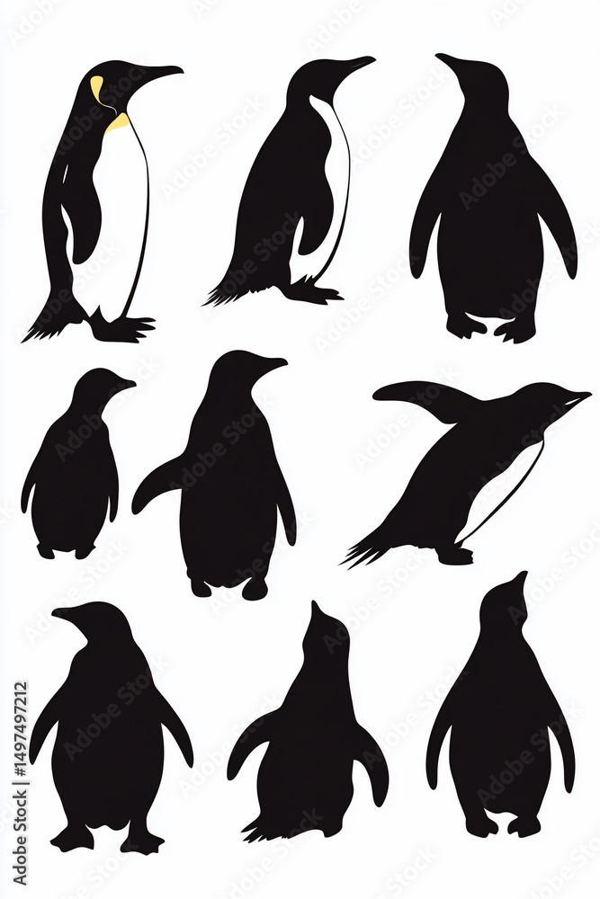 Naklejka premium Penguin silhouettes in various poses