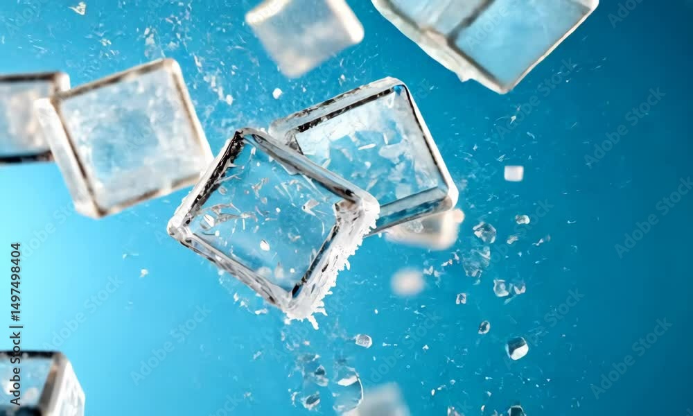 Floating ice cubes on a blue background create a refreshing visual experience Floating ice cubes on a blue background create a refreshing visual experience