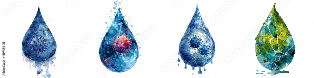 Naklejka premium Abstract water drops with colorful patterns and artistic textures