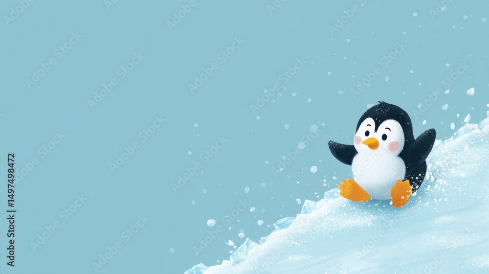 Obraz premium Cute Penguin Sliding on Icy Surface
