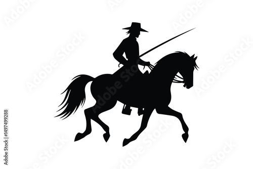 simple and unobtrusive a horseman with a saber vector silhouette illustration isolated in white background