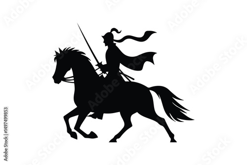 simple and unobtrusive a horseman with a saber vector silhouette illustration isolated in white background