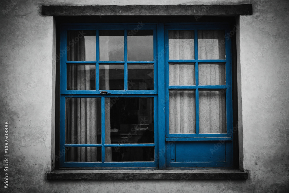 Fototapeta premium Architectural Scene with a Striking Blue Window