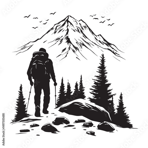 Mountain hiking clipart black silhouette design