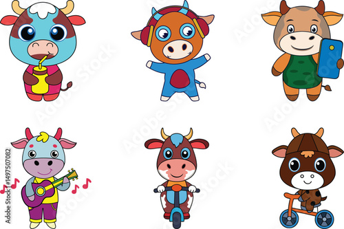 Cute cartoon and variety stylish Cow vector, Colorful and Cartoon style animals premium quality vector illustration design