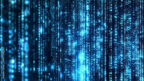 Wallpaper Mural A stunning visual of white binary code streaming against a vibrant blue canvas. Torontodigital.ca