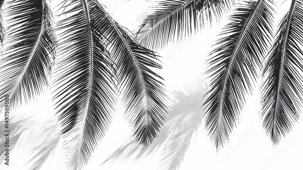 Fototapeta premium Monochrome Palm Fronds and Shadows Tropical Summer