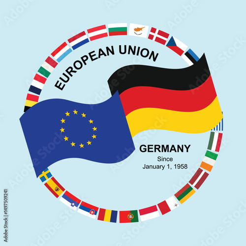 European Union and Germany in 26 countries flags circle. 