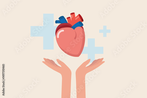 Heart donate donation organ transplant hand vector illustration person care charity love support assistance concept friendship gift healthcare and medicine human giving protection volunteer lifestyle