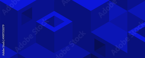 Isometric Abstract Geometric Blue Background with Cubes and Triangles
