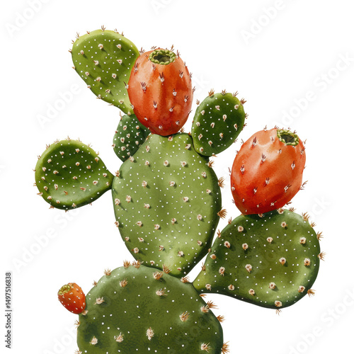 Vibrant Prickly Pear Cactus with Ripe Fruits on a Green Background Showcasing Nature's Beauty and Desert Flora Transparent background, PNG