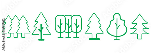 Minimalist Black And White Forest Tree Icons Set of 6 On White Background eps 10