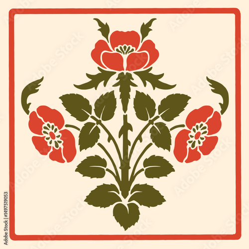 Art Nouveau Floral Victorian Motif for Wallpaper, Textile, Upholstery 