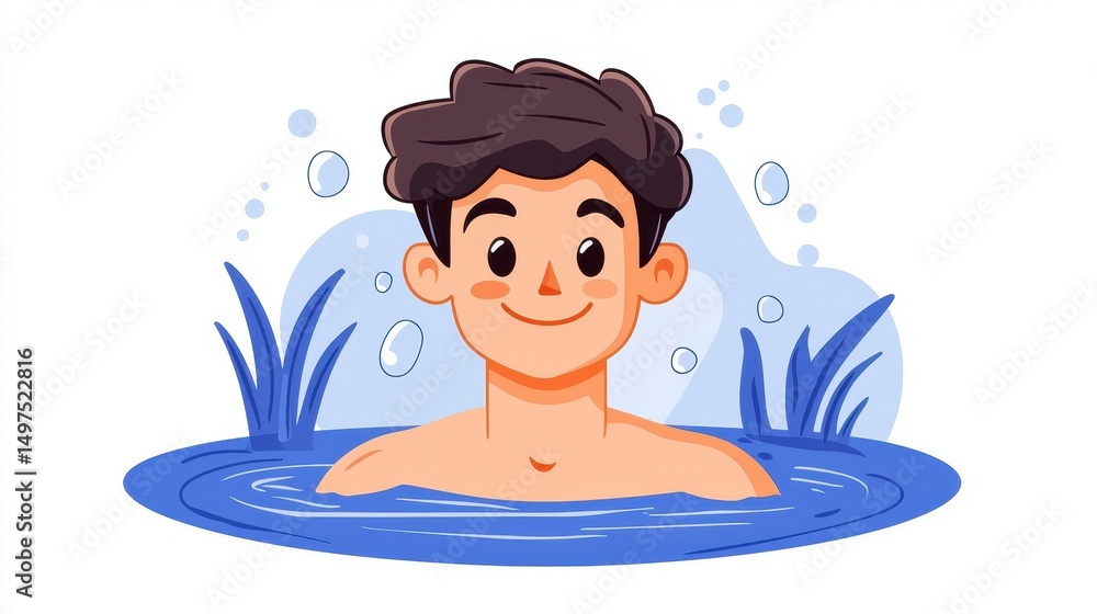 Smiling Young Man Swimming in Calm Blue Water Pixel Art Illustration Smiling Young Man Swimming in Calm Blue Water Pixel Art Illustration