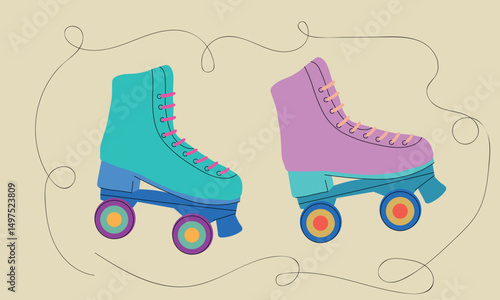 retro illustration 80s 90s with roller skates